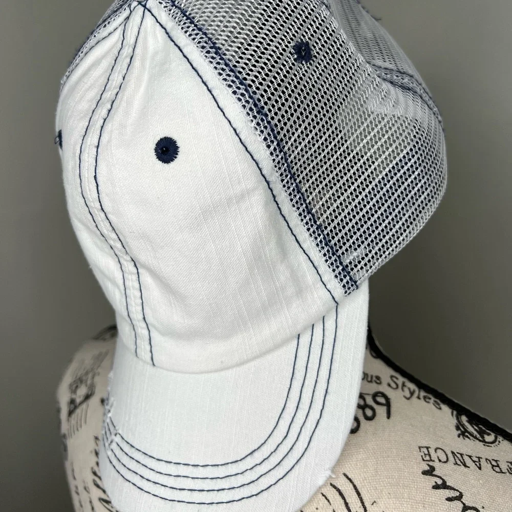 Brand New-White & Blue Distressed Baseball Hat
